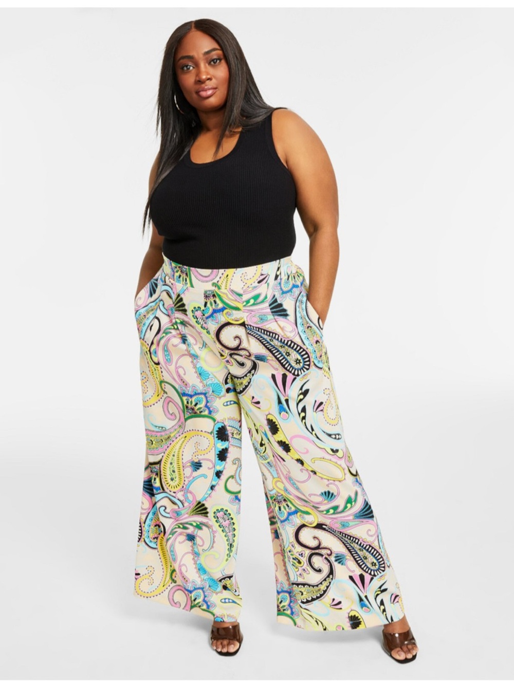Nina Parker multicoloured paisley print wide leg pants Size 3XL summer